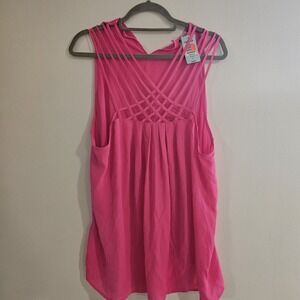 Torrid Women's Strappy Button Tank Top Hot‎ Pink Polyester Size 2 Criss Cross